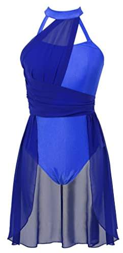 Zaldita Balettklänning för kvinnor, ärmlös dansklänning med asymmetrisk chiffongkjol, baletttröja, leotard ballerina Salsa, tazkläder, Kungsblå, S