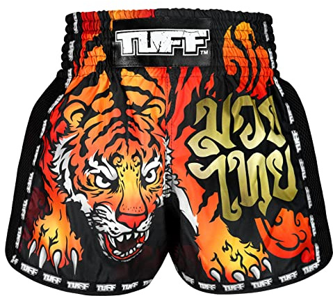 Tuff Sport retro muay-thai-shorts, boxshorts, klassiska, smala snitt, MMA, kickboxning, träningsset, kläder, träning, Tuf-msc125-blk, M