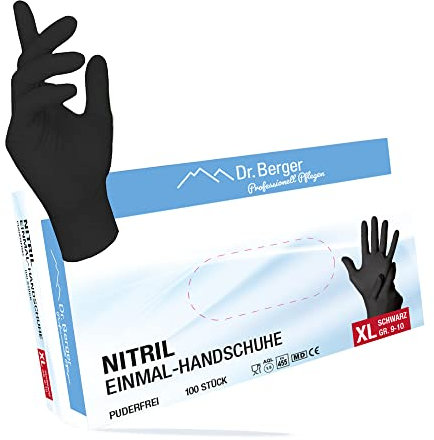 Dr. Berger – 100 guantes médicos desechables de nitrilo – sin látex y polvo para una perfecta compatibilidad con la piel – Se puede utilizar en la industria química, alimentaria y de limpieza