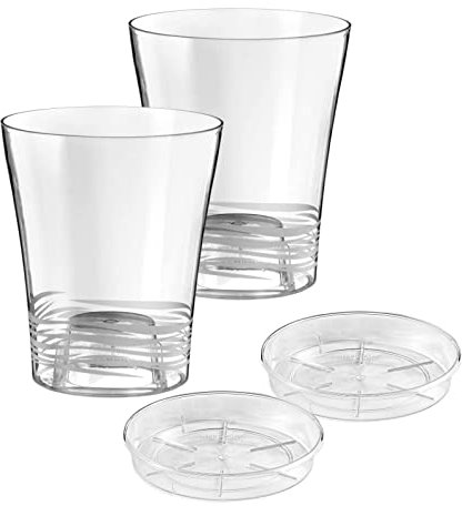 Vasi per Orchidee Trasparente in Plastica con Sottovaso incluso con Fondo Rialzato. 2 Und - 14cm ⌀