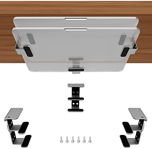 IFCASE 2 Tier Under Desk Laptop Mount, Double Decker Metal Under Desk Shelf Holder for Laptop, Mac MacBook, Keyboard with Anti-Scratch Silicone (Silver)