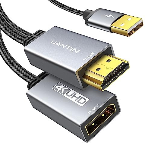 UANTIN HDMI to DisplayPort Adapter | 4K@60Hz Active HDMI 2.0 Male to DP 1.2 Female Converter Uni-Directional HDMI Cable Support HDCP 2.2 for PC,AMD,NVIDIA,Dell,HP,Mac,NS,PS5,Xbox One/Series X