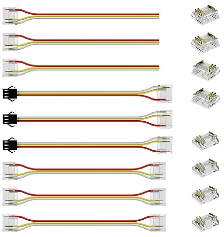 PAUTIX 12mm 3-Pin Connectors for RGB Smart IC COB LED Strip Lights,Solderless Terminal Connection Kit,Dual-End Extension,Strip to Male Plug,Gapless,Strip to Wire Connectors,24V 12V 5V LED Light Strips