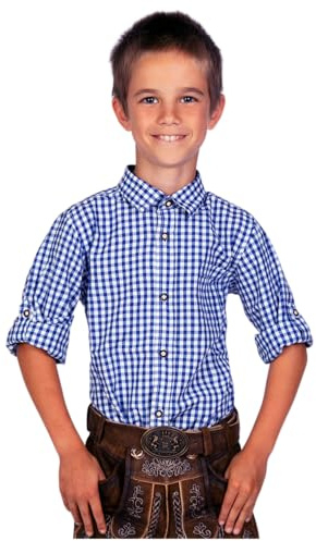 Edelnice Trachtenmode Kinder Trachtenhemd rot oder blau kariert Gr. 128-164 (as3, Numeric, Numeric_152, Regular, Blau)