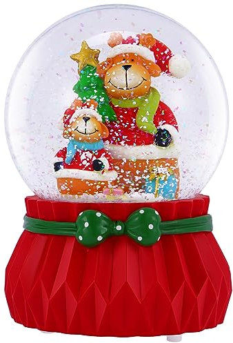 Celebright Weihnachtliche Schneekugel mit Musik, spielt 8 Lieder inklusive Glöckchen und leuchtet mit wechselnden LED-Farben – groß 14 cm (Rentierfamilie)