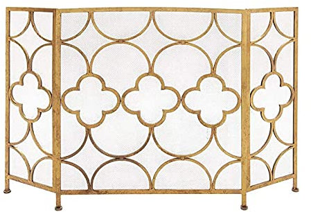 Kaminschutz, 3 Paneele, großer Goldener Kaminschutz, zusammenklappbares, stehendes Gittertor, luxuriöser Funkenschutz für den Kamin aus schmiedeeisernem, goldfarbenem Metall, 35 Zoll The New
