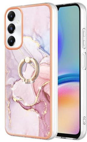 Reevermap Samsung Galaxy A05S Case with Ring Holder, Shockproof Silicone Marble Phone Cover Finger Kickstand Soft Metallic Anti Scratch TPU Rubber Bumper for Samsung Galaxy A05S, Rose Gold