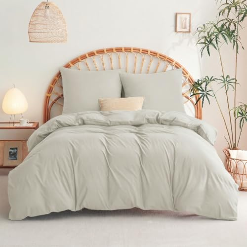 WAVVE Bettwäsche 155x220 3teilig Beige - 80x80 Kissenbezüge, Mikrofaser | Bettbezug 155x220cm mit 2 Kissenbezüge 80x80cm, Bettwäsche-Sets mit Reißverschluss, Oeko-TEX, Weich & Bügelfrei