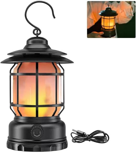 Clearhill Uppladdningsbar campinglykta, flamma dekorativ bord, 2 lägen LED-ljus med krok, dimbar vintagestil, bärbar vattentät campinglampa för inomhus/utomhusbruk