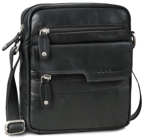 ROYALZ Oregon Leder Umhängetasche Herren Klein – Kompakte Echtleder Herrentasche Vintage, Kleine Schultertasche Herren, Crossbody Bag Leder, Messenger Bag Männer;Farbe:Montana Braun