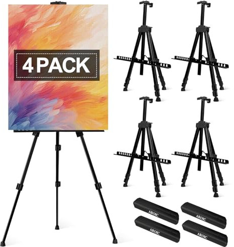 AROIC 4 Stück Malerei-Staffelei, Ständer, tragbar, verstellbar, Metallstativ, Künstlerleinwände, Höhe von 50 bis 168 cm, extra stabil, für Tisch-/Bodenmalerei, Zeichnen und Ausstellen, schwarz, mit 4