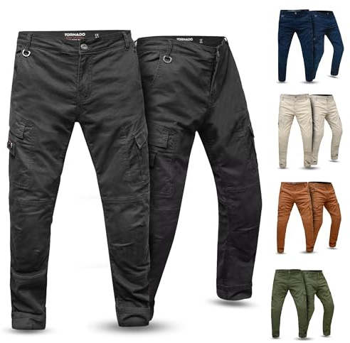 Tornado Atlantic Mens AA Rated Motorcycle Cargo Pants | CE Level 2 Armoured & Fully Aramid Fiber Lining | Protective Twill Cotton Biker Trousers