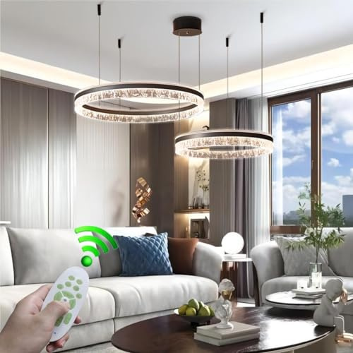 LYSDjia Kronleuchter moderne LED dimmbar Wohnzimmer Pendelleuchte große runde Hängelampe Aluminium Esstisch Deckenleuchte Küche Esszimmer Schlafzimmer mit Fernbedienung kreative Beleuchtung(Size:A60cm