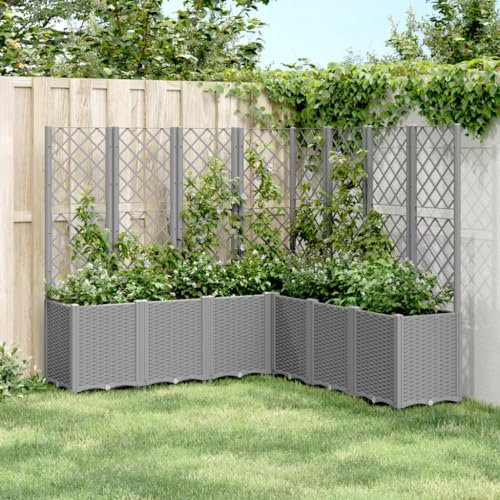 Sufrk Jardinera con Enrejado PP Gris Claro 160x160x140 cm Jardinera con celosia Jardinera con Enrejado jardineras