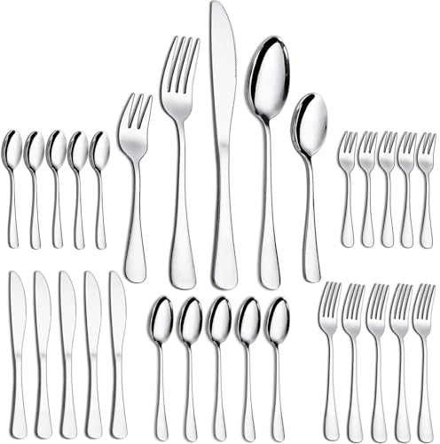 30P Besteck Set, PionStar Edelstahl Besteck Set 6 Personen, Besteck Set enthält Messer, Gabeln, Löffel, Teelöffel und kuchengabeln, Spülmaschinenfest/Spiegelpoliert