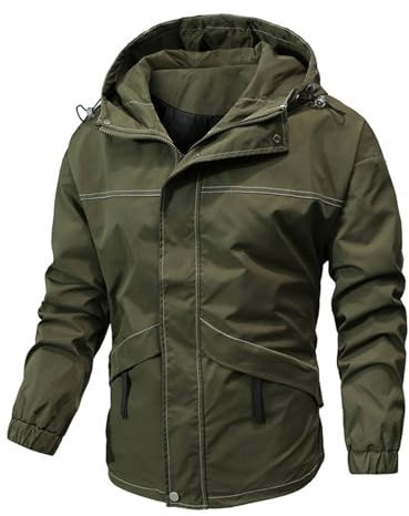 SRZYMJ Windjacke Herren Leicht Fahrrad Regenjacke Herren Fahrrad Leicht Wasserdichte Regenjacke Softshell Jacke Hemd Herren Langarm Regenjacke Herren Fahrrad Leicht Grün Regenmantel Lang Herren L