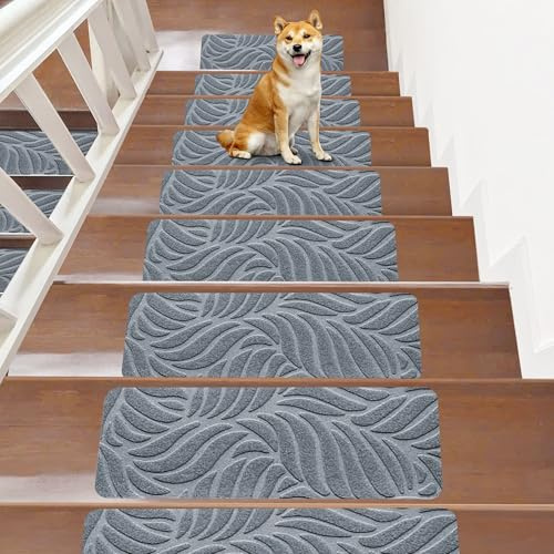 JAYFAN Lot de 7/15 tapis d'escalier antidérapants pour marches en bois – 55 x 18 cm – Auto-adhésif – Tapis de couloir d'intérieur de sécurité pour enfants, personnes âgées et chiens