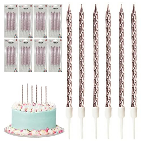 Festa Centro Candeline Compleanno Metalliche 48 Pezzi Oro-Rosa | Spirale, Per Anniversario, Per Nozze, Decorazioni Torte