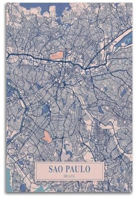 qiyan Poster decorativo da parete con mappa del Sud America del Brasile e San Paolo, stampa artistica su tela, poster decorativo moderno per camera da letto, 60 x 90 cm