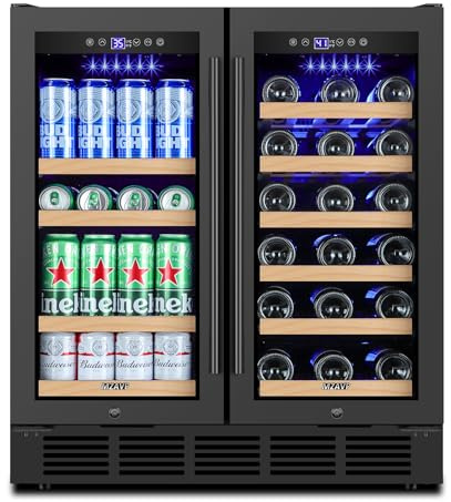 MZAVP 30 Inch Wine and Beverage Refrigerator, Dual Zone Wine Beverage Cooler, 30 Wine Cooler Under Counter or Freestanding Wine Beer Fridge with Upgraded Cooling, Holds 30 Bottles and 110 Cans, Black