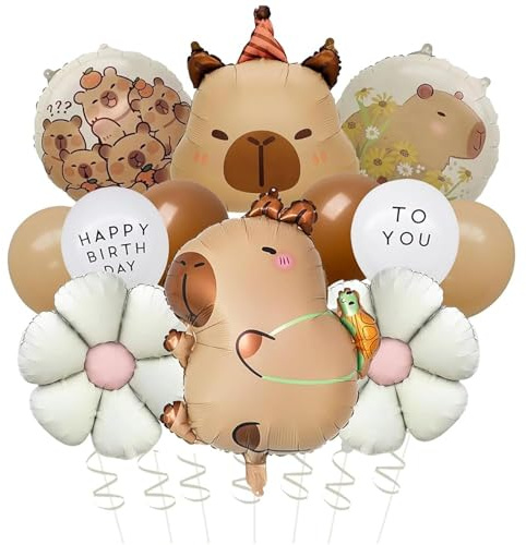 ALEGRE® 12 Stk Capybara Luftballons Geburtstag Set mit Gänseblümchen Folienballon, Capybara Helium Ballons Geburtstag,Cartoon Tiere Luftballon Geburtstage für Junge Mädchen Kindergeburtstag Deko Party