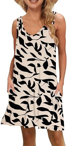 WNEEDU - Vestido de verano para mujer, informal, sin mangas, con cuello de pico, con bolsillos, S