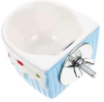 ibasenice Small Ceramic Wall-mounted Pet Feeding Bowl for Hamster Squirrel Rabbit Anti-spill Design in Cake Blue, Pet Food Container Suitable for Small Animals