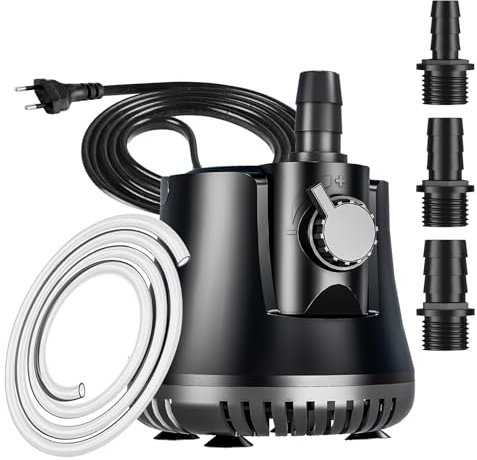 Bomba de Agua Sumergible 40W 2500L/H Bomba de Acuario con Interruptor Ajustable + Cable de 1.8 Metros + 3 Boquillas, Motor Fuente de Agua Ultra Silencioso Para Acuarios, Jardines, Fuentes, Estanques