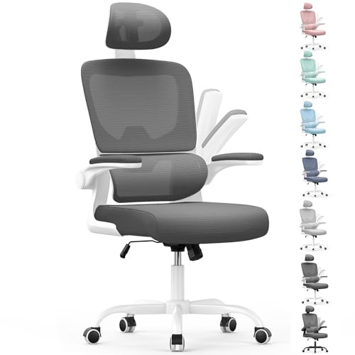 naspaluro Bürostuhl, Ergonomischer Schreibtischstuhl mit Verstellbarer Kopfstütze, Armlehnen, Dynamischer Lordosenstütze, Drehstuhl mit Atmungsaktivem Netzbezug für das Home Office,Dark Gray