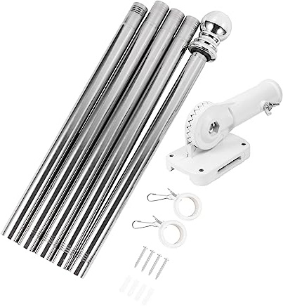 HIAKDOFT 1.9m Stainless Steel Rotating Flagpole Kit White Single-hole Heavy Base, Wall Mounted Flag Pole Set for Outdoor and Garden Use