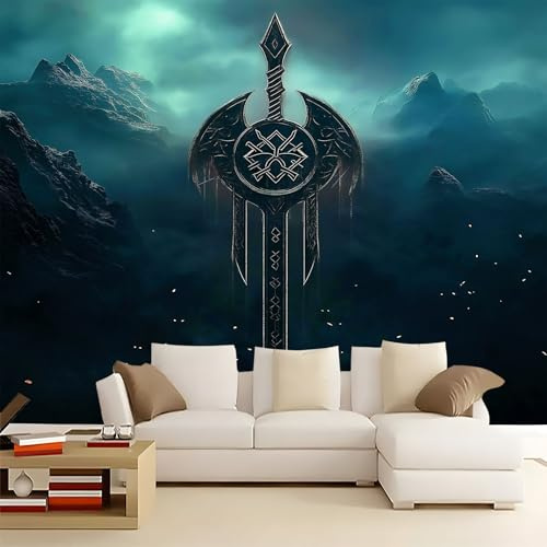 Fotomurales Lanza Runa Montaña 400x280 cm Papel Tapiz Fotográfico no tejido 3D Moderna Fondo De Pantalla Mural Decoración De Pared Sala Cuarto Oficina Salón