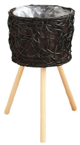 Iunipusy Blumentopf mit Füßen im Rattan Look - Blumentopf geflochten - Blumenständer im Korb Design - Blumentopf Ständermit Beinen aus Holz - Übertopf, Topf - 20cm