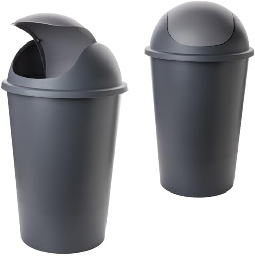 SUSTANIA Lot de 2 poubelles à couvercle basculant - 50 l - Gris foncé - Rondes - Pour cuisine et bureau - Fabriqué en UE