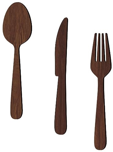 WEKADRIN Ensemble Décoratif Mural Ustensiles Bois m Taille Panneau Mural Décoration Rustique La Cuisine Bois Naturel Finition Noyer Décoration Murale Maison Cuillère Fourchette