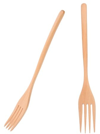 OUNONA Forchette Di Legno Per Insalata e Pasta 2 Pezzi Artigianali, Forchette Da Cucina Multifunzionali Per Servire e Mescolare, Utensili Resistenti in Legno Per Uso Domestico e Ristorante
