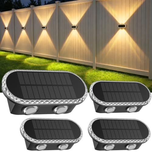 Hiromeco Aplique Solar Exterior Pared: Lámparas Solares Exteriores Arriba y Abajo - IP65 Impermeable Luces Solares Exterior para Jardin Garaje Cerca Muro (4 Piezas)