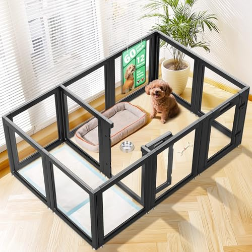 fxw AuraSpace Acryl-Hundespielplatz für Welpen und kleine Hunde, 24 Zoll, 12 Paneele, schwarz