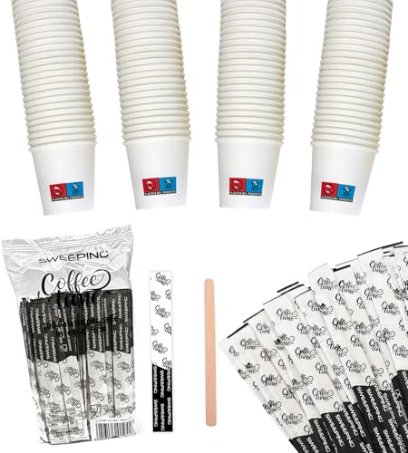 SWEEPING Kit bicchieri caffe e palette 500 Bicchierini Caffè + 500 Palette - Bicchieri 65 ml in Carta e Palettine Usa e Getta Riciclabile, Colore Bianco