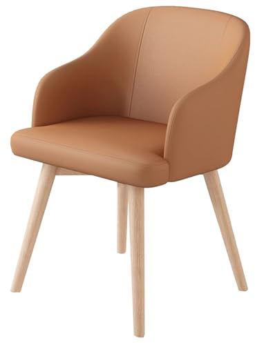 Ergonomiskt PU-läder matstolar med armar mjukt vadderat kök och vardagsrum stolar snygga träben bekväma reception sidostol – orange