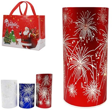 Set of 3 Celebration Hurricanes - Etched Firework Starburst Glass Pedestals with Warm White LED Lights, Twinkling Decorative Centerpiece for Mantel, Dining Table, Wedding & Holiday Décor (C)