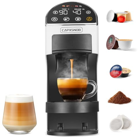 Magician2 Cafetière Capsule et Dosette 5 en 1 pour Nespresso, Dolce Gusto, Lavazza A Modo Mio, ESE 44 & Café Moulu, 20bar, Préinfusion, Écran Tactile, Débitmètre, Auto-Lock, Sans BPA, Maison et Bureau