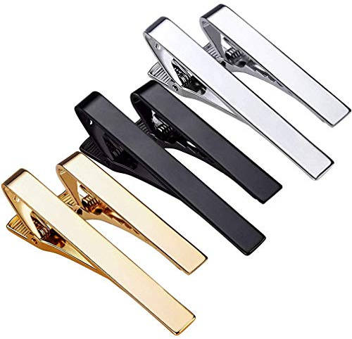 YTBUBOR 6-pack slipsklämmor för män slipsnål klämma set fyrkantiga kanter slipsnål silver guld svart slips bar lång och kort stilar slips bröllop affärsklämmor