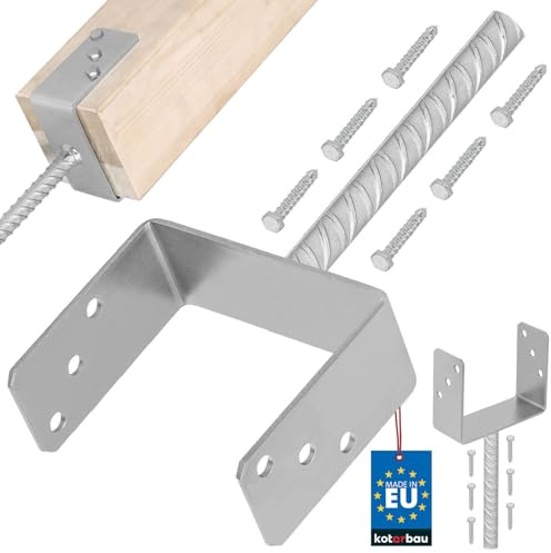 KOTARBAU® U Post Base - for Concrete - Galvanised Steel - 151 mm (5.94 Inches) - Silver - Fence Post Support - Pillar Support