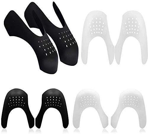 4 Pairs Anti-Wrinkle Shoes Creases Protector Toe Box Decreaser, Prevent Sneaker Shoes Crease Indentation Men's 7-12/ Women's 5-8(Black & White)