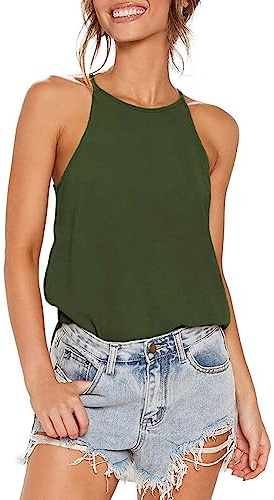 iChunhua Ladies Sleeveless T Shirt Summer Lightweight Solid Color Vest Tops Blouse Green S