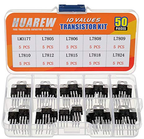HUAREW 10 Values 50 Pcs Positive Fixed Voltage Regulator LM317T L7805 L7806 L7808 L7809 L7810 L7812 L7815 L7818 L7824 TO-220 Package IC Assortment Kit