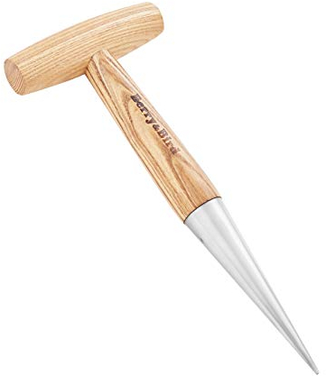 Berry&Bird Blumenzwiebel pflanzholz Werkzeuge, Blumenzwiebelpflanzer aus Edelstahl, Pikierstab für die Hand, T-Shape Holzgriff Dibbler für das Pflanzen von Saatgut und Umpflanzen Sämling
