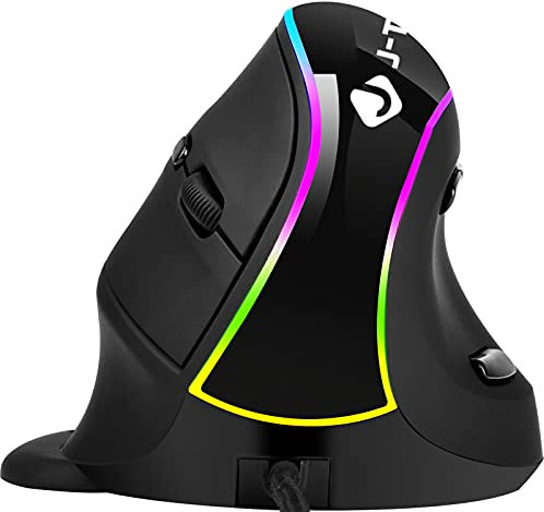 Souris Filaire Ergonomique, Repose-Mains Amovible, Boutons de Pouce, Batterie Rechargeable, 800, 1200, 1800, 3200 DPI réglables ; Compatible avec Windows et Mac OS