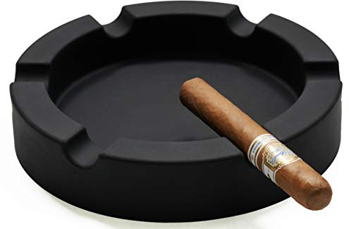 FairleeCove Large 9 Round Cigar Ashtray Centerpiece - Wide Shelf - Unbreakable – Firm Flexible Silicone Indoor Outdoor Cigar Ashtrays for Patio Pool Restaurant (Black)