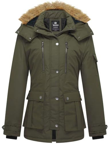 Wantdo, dam, vinter, bomull. vadderad kappa, varm vindtät utomhusjacka, klassisk, medellång parkas, fuskpäls, luva, rock